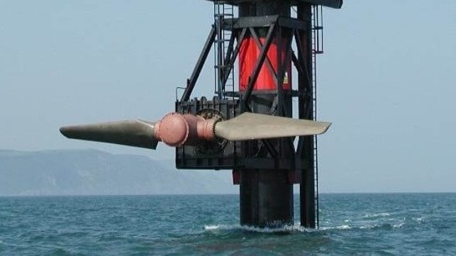 Ocean currents can be harnessed with turbine generators using the same principles as tidal turbines, above