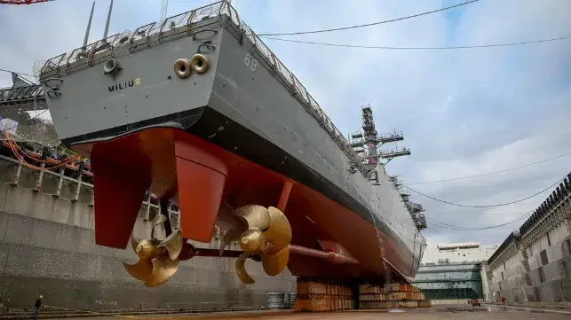 USS Milius in drydock